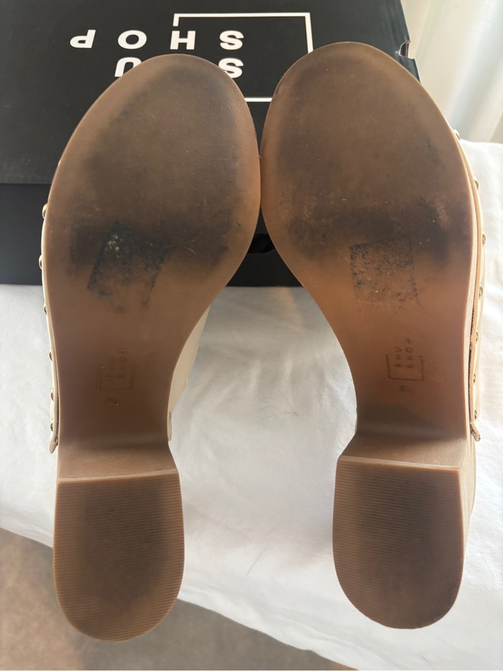 Off White Platform Clogs with Gold Studs - Picture 6 of 7